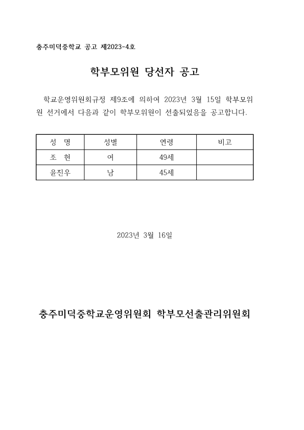 7-1. 학부모위원 당선자 공고_1